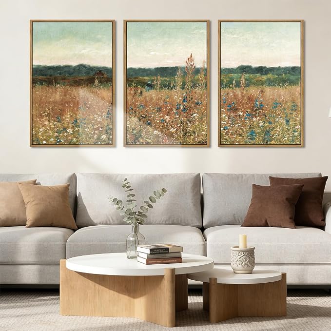 BINCUE Large Wildflower Wall Art Set Vintage Canvas Wall Decor Nature Wilderness Farmhouse Art Print for Living Room Bedroom Office 24x36 Inches