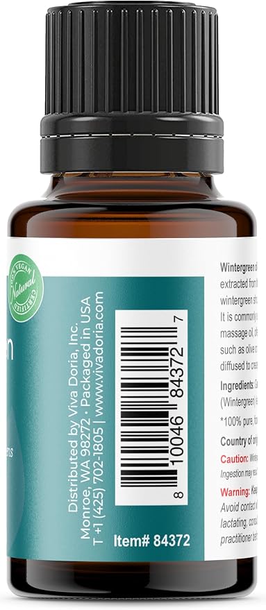 Viva Doria Wintergreen Essential Oil, 100% Pure, Natural Essential Oil, Undiluted, for Aromatherapy | Food Grade, 15 mL (0.5 Fluid Ounce)