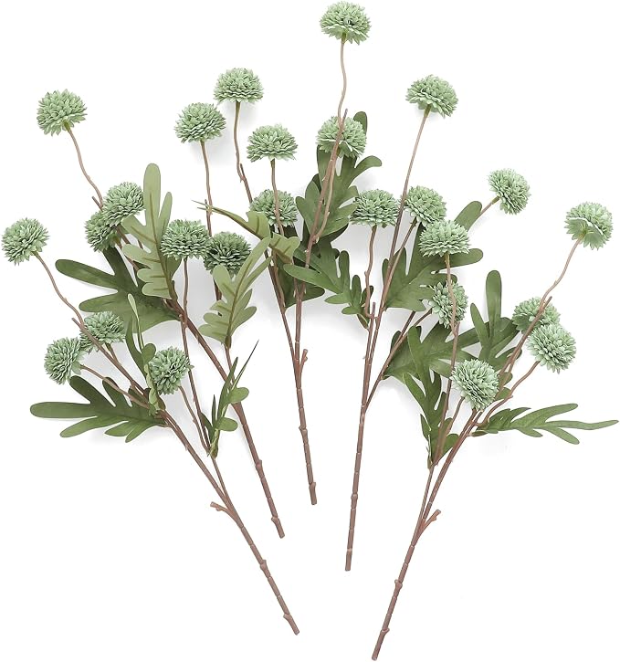 5pcs Sage Green Faux Silk Mums Artificial Flowers, Bulk Fake Small Mini Chrysanthemums with Stems for DIY Wedding Centerpieces Floral Arrangements Vase Fillers Home Decorations