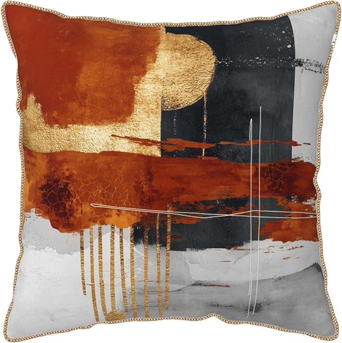 Retro Burnt Orange Gold Velvet Pillow Covers 20x20 Inch Abstract Rust Gray Black Throw Pillows For Couch Cushion Covers Pillowcase Rustic Farmhouse Pillow Cases for Sofa Bed Living Room Outdoor