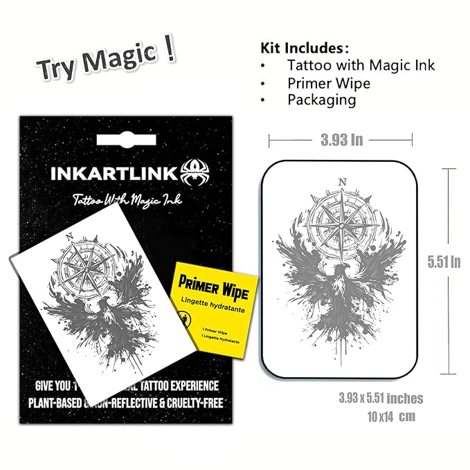 INKARTLINK Semi Permanent Tattoo, Creative Party Tattoos, Beautiful and Realistic Designs, Fun Tattoo Experience, Cruelty-free, Non-reflective, Waterproof (Eagle, Compass)