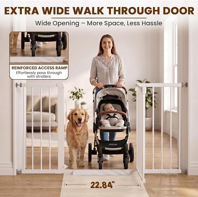 Mumeasy 36" Extra Tall Baby Gate for Stairs, 29.7-54.2" Wide Dog Gate for Doorways, Walk Thru Pet Safety Gate for Indoor, Pressure Mounted with Auto Close, Easy Install No Drill for Toddlers, White