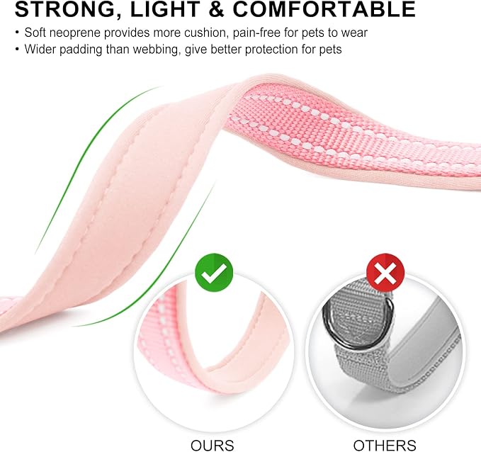 azuza Reflective Dog Collar, Neoprene Padded Small Dog Collar, Pink, S