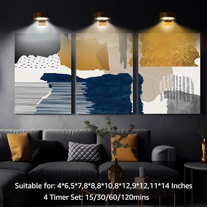 MIOBLUE 3-Pack Picture Lights for Wall, Rechargeable Battery Operated Painting Light with Remote Control Dimmable and Timer, 3 Lighting Modes Magnetic Art Display Puck Light for Home Decor