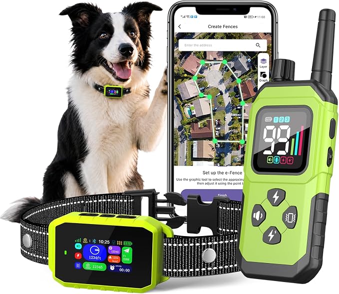 GPS Wireless Dog Fence, 2-1 Smart GPS Wireless Dog Fence& Training Collar | IP67 Waterproof, No Subscription Fees, Pet Containment System with 3 Training Mode Beep/Vibration/Static, for Dogs 10–120 lbs