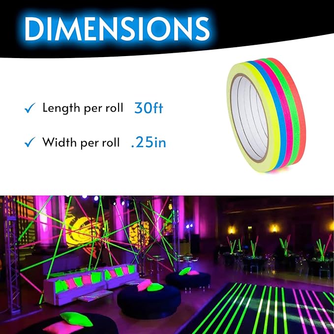 Glow King Blacklight Reactive Glow Tape | Premium UV Fluorescent Neon Party Gifts for Events | Multipurpose Luminous Colored Tape for Room Decoration | Glow in The Dark Cloth Tape – 0.25 in x 30 ft