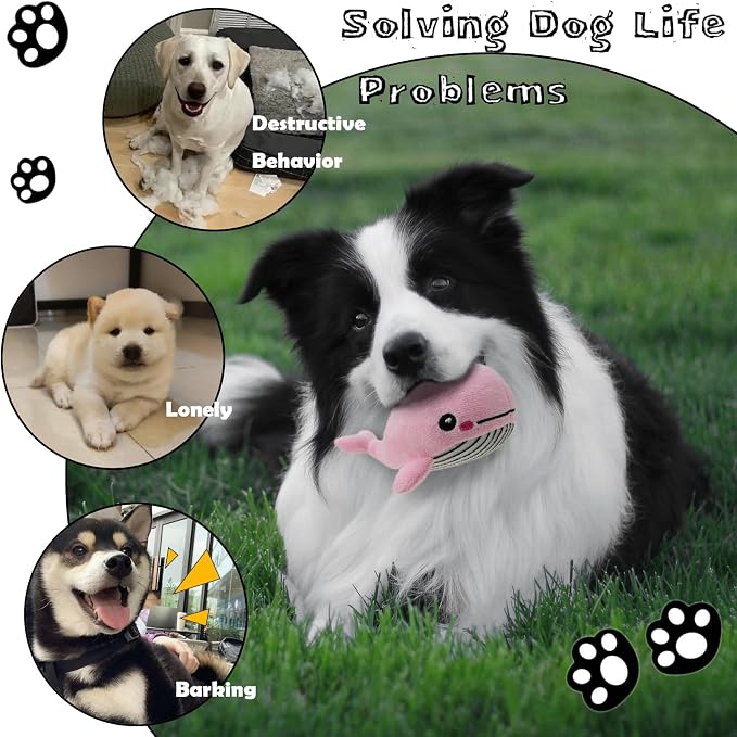 Dog Hide and Seek Toys Puppy Chew Squeaky Toys Plush Mushroom&Bamboo&Shell Hideout Stuffing with Squeakers Animals (3Pcs Squeaky Whale Pink)