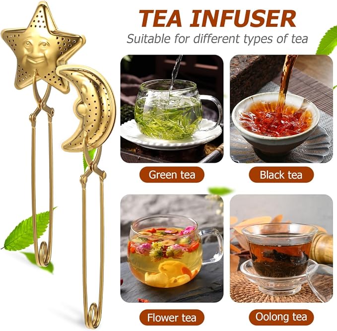 Garneck 4 Pcs Tea Infuser Spoon Set: Loose Leaf Strainer Stainless Steel Snap Ball Steeper with Moon Star Shape for Teapot Cup Mug Office Home Restaurants Gift for Tea Lovers