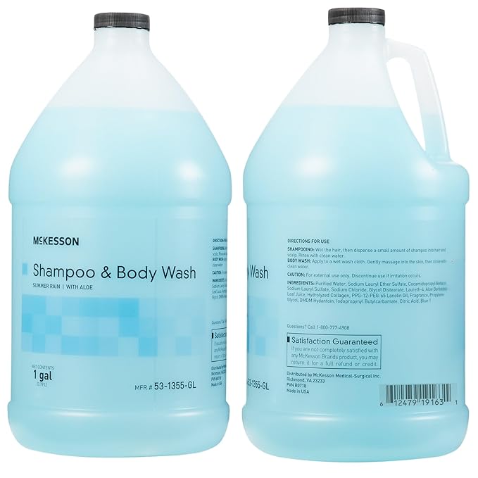 McKesson Body Wash and Shampoo - 1  Gallon Bulk Refill Full Body Wash with Aloe, Summer Rain Scent - Sensitive Skin & Hair 2‑in‑1