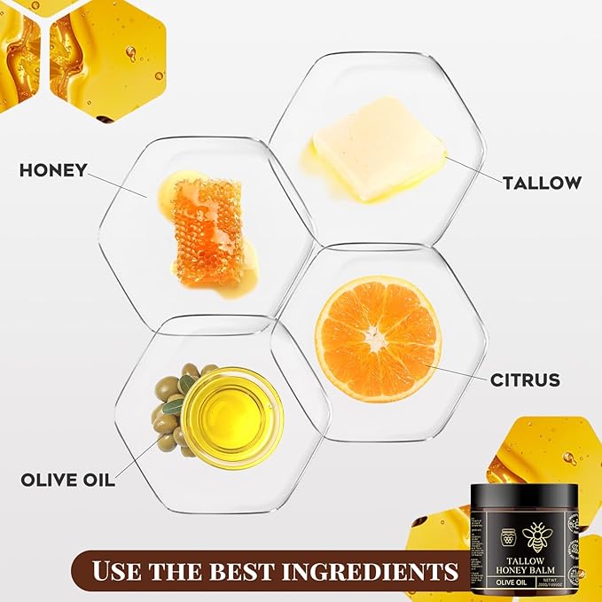 Beef Tallow for Skin - Organic Grass Fed & Whipped Tallow Honey Balm for Face, Body, Natural Moisturizer - Cream Deeply Nourishing for Soft, Supple, Dry Skin, Natural Formula 7.055 oz