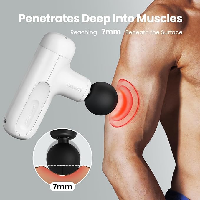 Super Mini Massage Gun Deep Tissue, Handheld Muscle Massager with 4 Heads, Percussion Travel Size Massager Gun for Back Pain Relief, Quiet for Home, Gym, Office, Gift for Men & Women, White