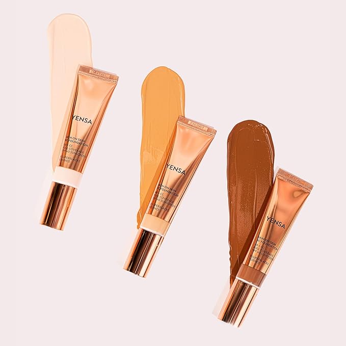 YENSA Skin on Skin BC Foundation Makeup - CC, BB Cream & Full Coverage Foundation-In-One - Buildable, Radiant Finish with SPF 40, Hyaluronic Acid, Peptides & 8 SuperBlacks - Deep Neutral (1 oz)