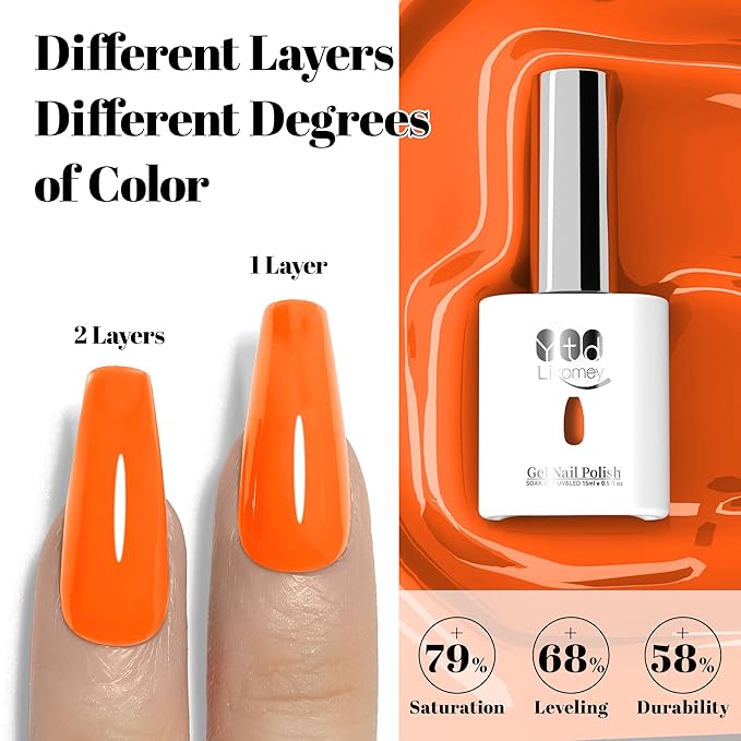 YTD Likomey Sunny Orange Gel Nail Polish,15ml Salon Home DIY Manicure and Pedicure Fall Winter UV Color Varnish,CS466