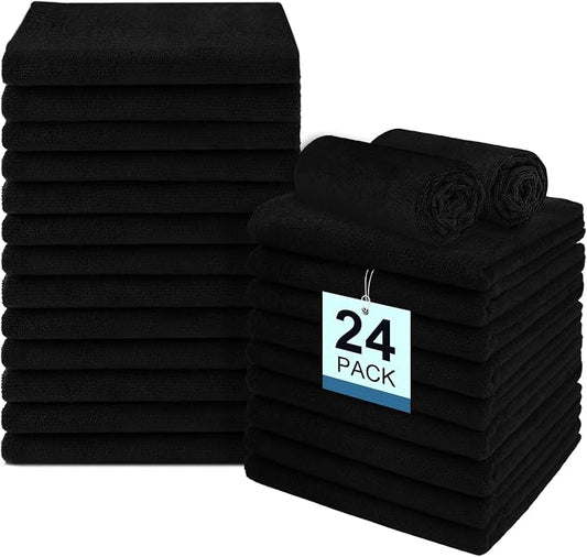 UNIMADE 24 Pack Salon Towels - Highly Absorbent and Quick Drying Hand Towels, Premium Wash Cloths for Bathroom, Gym, Shower, Hotel, and Spa - 16x27 inch (Black)