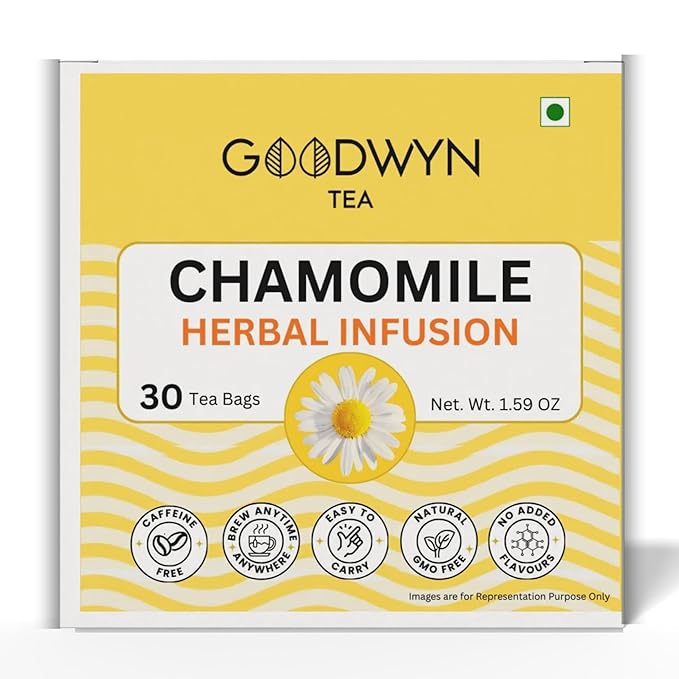 Goodwyn Chamomile Herbal Tea, 30 Tea Bags | 100% Pure Chamomile Flowers | Caffeine Free | Plastic Free Bags | Soothing Floral Infusion