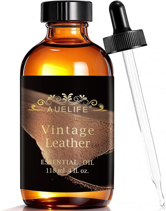 Auelife 4oz Vintage Leather Men Essential Oils for Diffusers for Home - Long Lasting Fragrance Oil for Candle & Soap Making, Father's Day & Birthday Gifts for Him, Masculine Scent for Men Gift