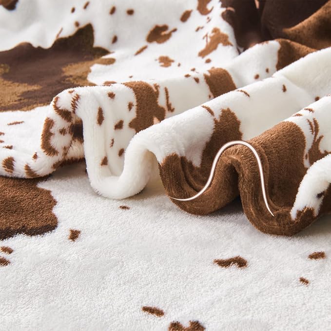 Edenleaf Cow Print Blanket 60"x80", Ultra Soft Flannel Cow Throw Blanket for Couch Bed and Travel, Cow Print Throw Blankets for Bed, All Seasons Blanket 60"x80" (Light Brown)