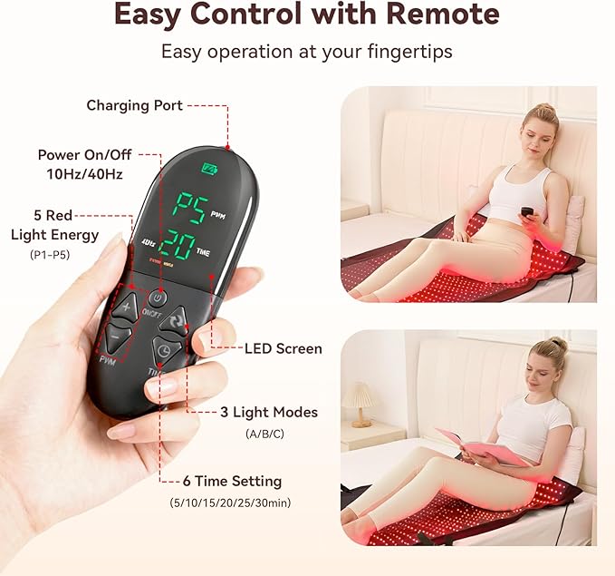 Extra Large Red Light Therapy Mat, High-Density LEDs Full Body Red Light Therapy, 660nm & 850nm Dual Wavelengths, Foldable with Timer, 74.6" x 33.3"
