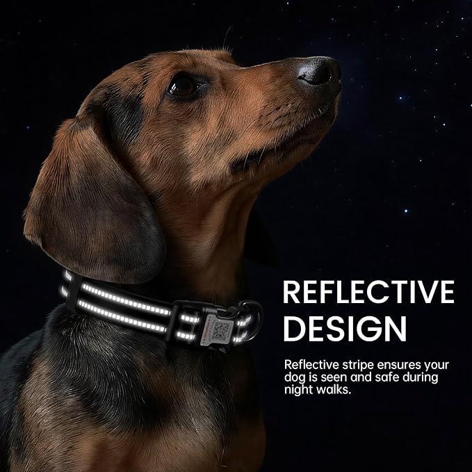 Personalized Dog Collar with QR Code Dog Tag, Black 05 S | Anti-lost, 1000D nylon, reflective, padded, XS-L(8"-24"), QR buckle shares lost pet profile, location alerts when scanned