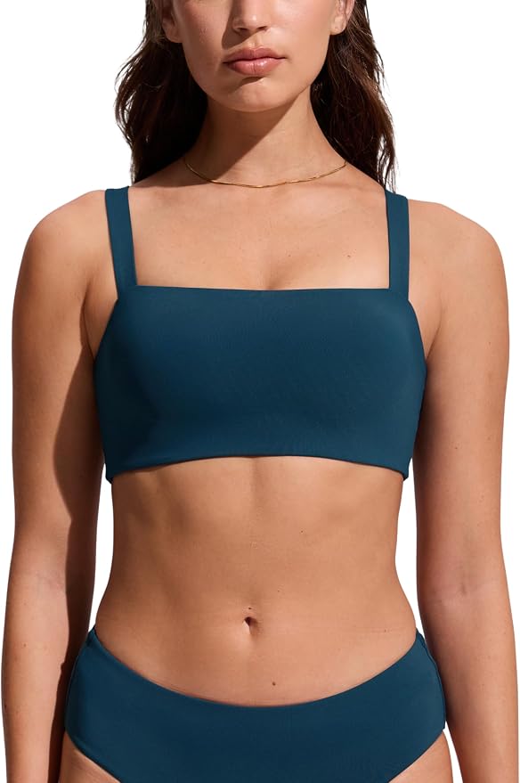 CRZ YOGA Square Neck Bikini Tops for Women - Padded Wide Straps Full Coverage Bathing Suit Swim Bra