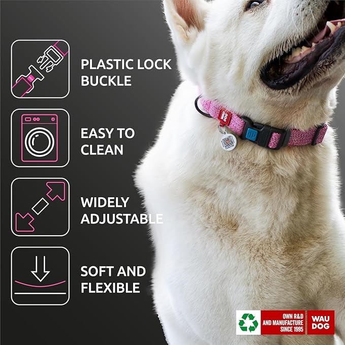 WAUDOG Recycled Cotton Dog Collar Reflective Adjustable Large Medium Small