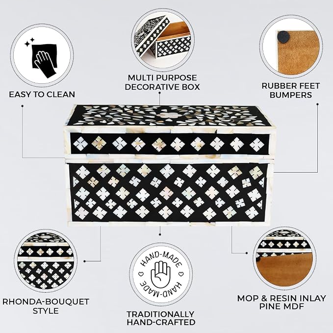 Handicrafts Home Large Decorative Storage Box with Lid– 10x5x5” Coffee Table Organizer, Keepsake-Decorative Boxes for Home Decor, Stylish Decorative Box for Office Décor- Rhonda Bouquet