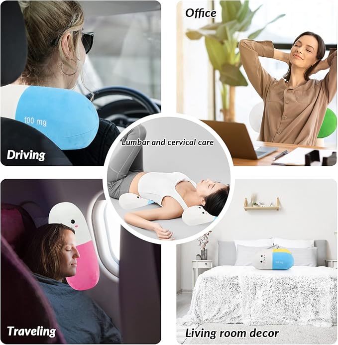 Cervical Neck Roll Pill Pillow, Cylinder Bolster Chill Pillows with Washable Cover, Round Neck Pillows Support for Bed Sleeping, Designed for Head, Neck, Lumbar, Legs Back and Yoga (Grey, M)