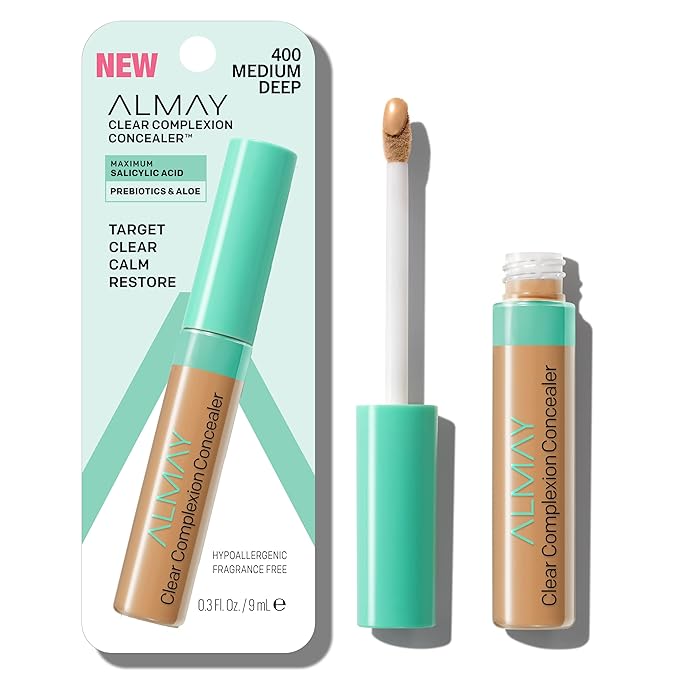 Almay Clear Complexion Acne & Blemish Spot Treatment Concealer Makeup with Salicylic Acid- Lightweight, Full Coverage, Hypoallergenic, Fragrance-Free, for Sensitive Skin, 400 Medium/Deep, 0.3 fl oz.