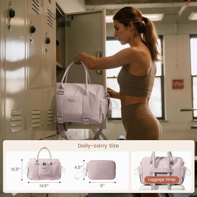 LOVEVOOK Small Gym Bag for Women with Yoga mat Holder, Mini Duffle Bag for Travel with Wet Pocket, Overnight Personal Item Bags (Pink (mesh), 14.5 inch-Small-2Pcs)
