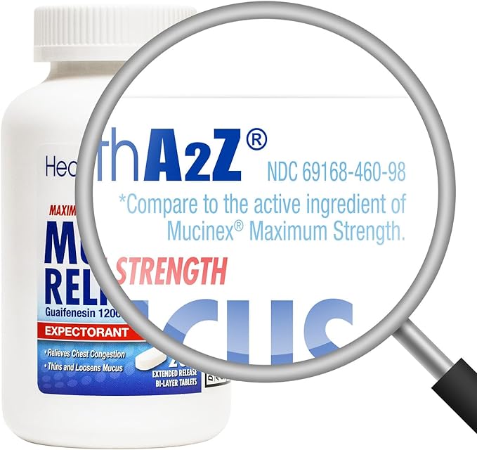 HealthA2Z® Mucus Relief | Guaifenesin 1200 mg |12 Hour | Expectorant | Relieves Chest Congestion | Thins and Loosens Mucus (200 Tablets)