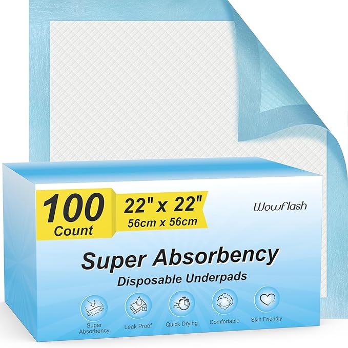 100 Count 22” x 22” Super Absorbency Disposable Underpads | Leakproof Quick Drying Disposable Pads for Baby, Puppy and Adults, Cat Pee Pads for Dogs, Potty Puppy Training Pads