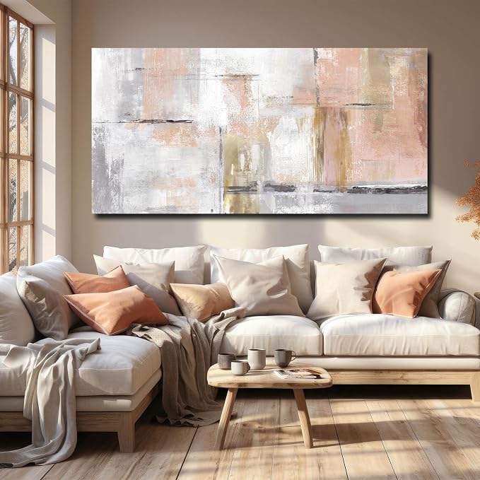 SOUGUAN Large Abstract Canvas Wall Art Modern Wall Decor Pink Art Posters 29"x58" Home Decorations for Living Room Artwork for Office