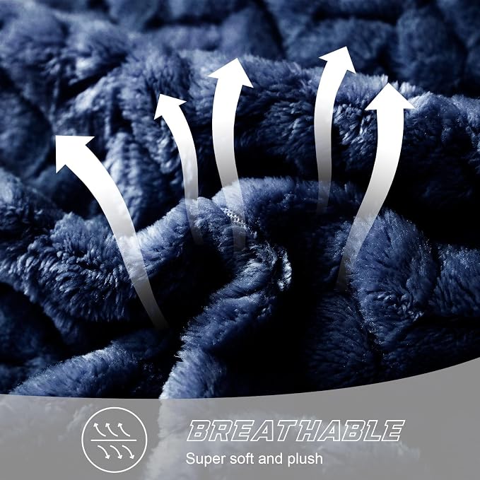 Exclusivo Mezcla Soft Fleece Bed Blanket Twin Size, 60”x80”, Navy Blue | Cozy Fluffy Lightweight Blankets for Summer, Decorative Plush Flannel Throws for Living room, Bedroom with Leaves Pattern