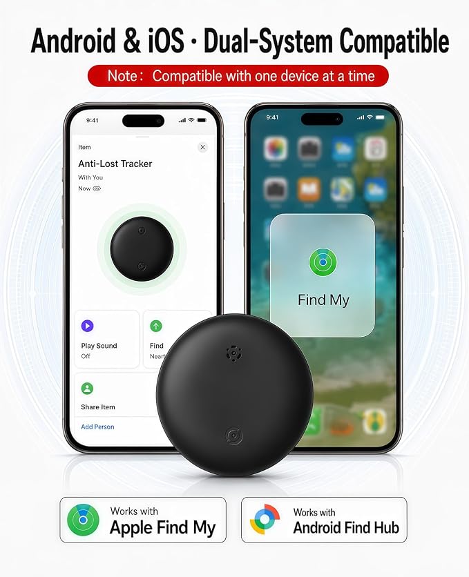 GPS Tracker for Dogs and Cats, iOS & Android, Real-Time Tracking (Matte Black) | Pet Tracker for Apple Find My or Google Find Hub; no monthly fee, 7-day history, IP67 water resistance and spare battery.