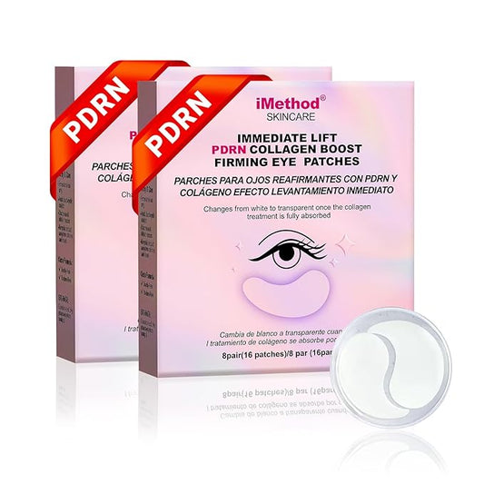 iMethod PDRN Collagen Boost Eye Patches - Under Eye Mask, Instant Lift Eye Mask for Reduce Fine Lines & Wrinkles, Firming Under Eye Patches for Dark Circles, Puffy Eyes, Eye Bags, 2 Pack, 16 Pairs