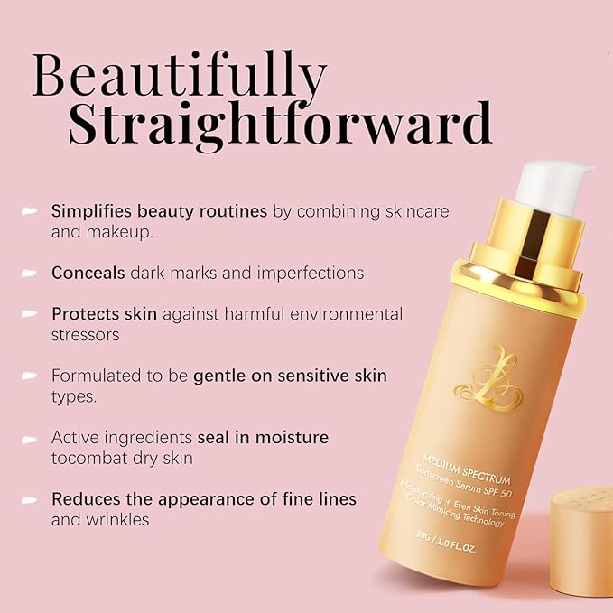 4-in-1 Color Changing Foundation with SPF 50 - Medium Spectrum Longwear Match Foundation with 2 Brushes - Moisturizing & Concealer Face Makeup for All Skin Types