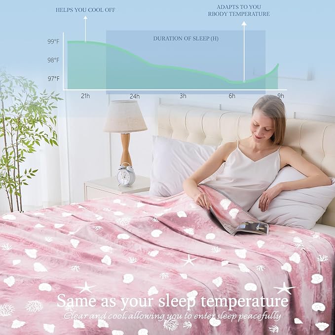Cooling Blanket Throw Size (50"x70"), Double Sided Ice Cold Blanket for Hot Sleepers, Transfer Heat to Keep Cool, Soft Lightweight for Night Sweats, Bed & Couch, Ocean Design