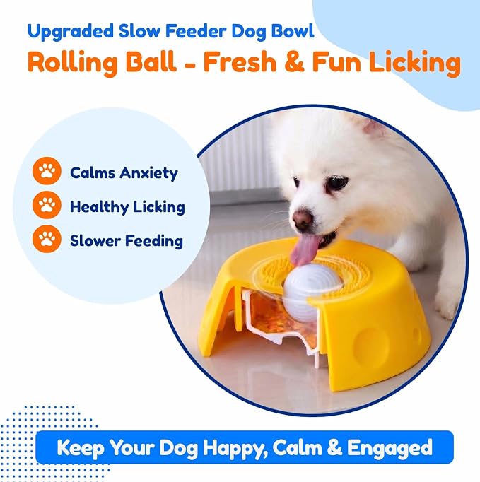 Lick and Roll Bowl for Dogs - Slow Feeder with Rolling Ball, Anxiety Relief