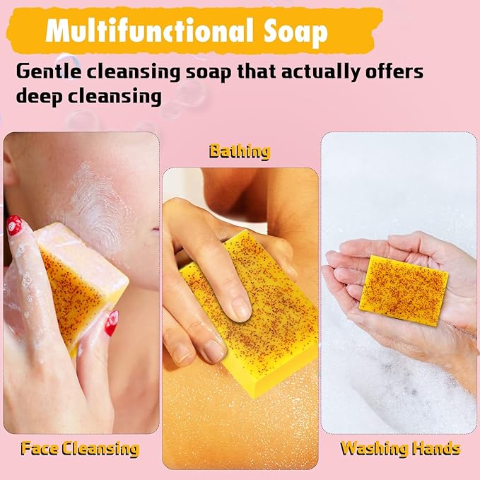 Kojic Soap Bar, Lemon Turmeric Soap Bar with Vitamin C for Dry Sensitive Skin, Turmeric Soap for Face, Body Hands 3 Bars