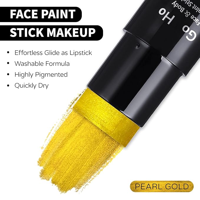 Go Ho Metallic Gold Face Body Paint Stick,Washable Gold Face Paint,Non-toxic Cream Body Paint for Halloween Costumes Cosplay SFX Makeup