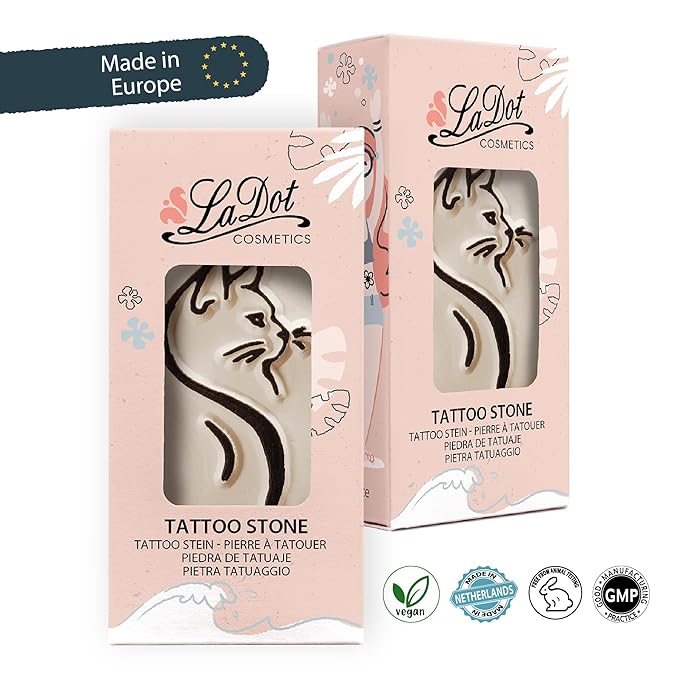 LaDot Temporary Tattoo Stamp– Easy-to-Use Reusable Ceramic Skin Stamp for Creating Custom Temporary Tattoos – Fun Body Art Tool for Parties, Events, and Festivals (Cat Head, Medium)