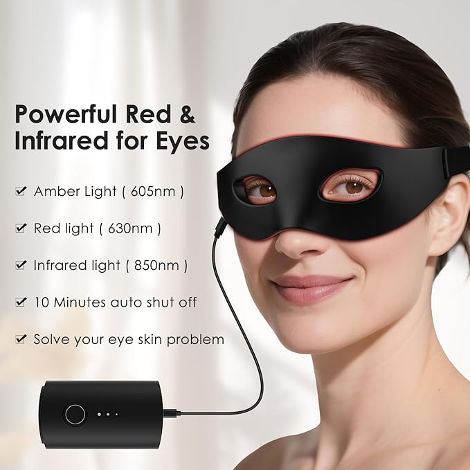 Red Infrared Light Therapy for Eyes, Under Eye 630nm + 850nm LED Light Therapy with 3 Modes, Rechargeable Skin Care Device Eye Recovery