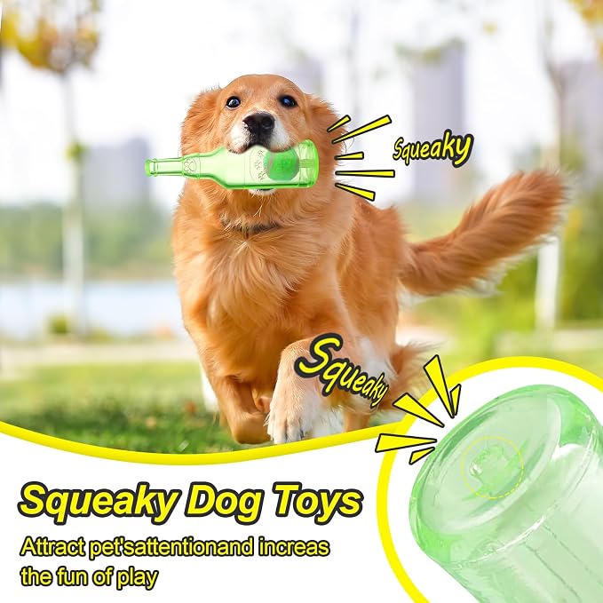 Water Bottle Dog Toy for Aggressive Chewers, Cute Squeaky Indestructible Water Bottle Dogs Chew Toys for Medium/Small Dogs Interactive Dog Toys to Exercise and Accompany (Green)