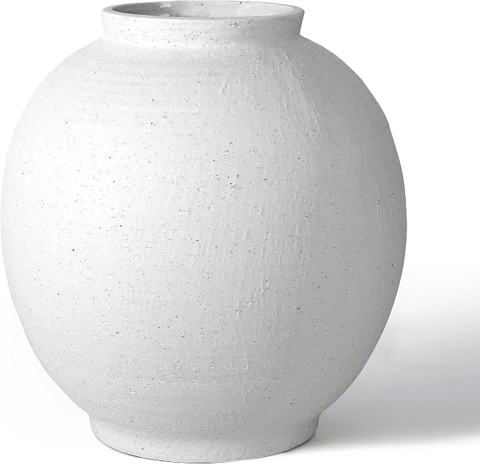 11" White Ceramic Vase, Large Round Ceramic Flower Vase | Artisan Handcrafted,Rustic Farmhouse Living Room Home Decor
