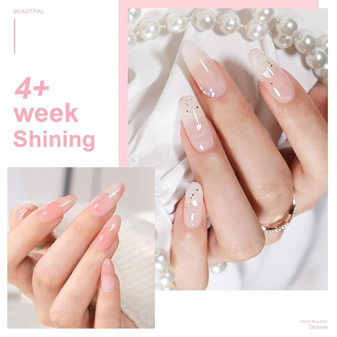Beautpal Milky White Jelly Nude Gel Nail Polish Set, 10 Transparent Colors Sheer Pink Orange Soak Off UV/LED Lamp Nail Kit for Salon Gel Manicure and Nail Art DIY at Home 7ml