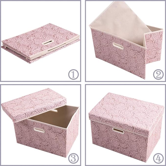 Collapsible Storage Boxes with Lids Fabric Decorative Storage Bins Cubes Organizer Containers Baskets with Cover Handles Divider for Bedroom Closet Living Room 14.9x9.8x9.8 Inch 1 Pack