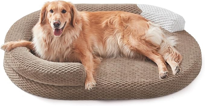 JOEJOY XL Orthopedic Dog Beds Large Sized Dog, Extra Large Washable Waterproof Oval Large Dog Bed with Removable Cover, Egg-Crate Foam Pet Bed with Bolster Sides & Non-Skid Bottom, Brown, 42''x32''