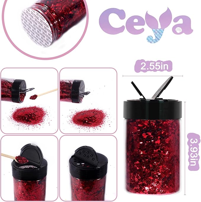 Ceya Chunky Glitter, 4.9oz/ 140g Wine Red Craft Glitter Powder Mixed Fine Flakes Iridescent Nail Sequins for Nail Art, Hair, Epoxy Resin, Tumblers, Slime, Painting, Festival Decor