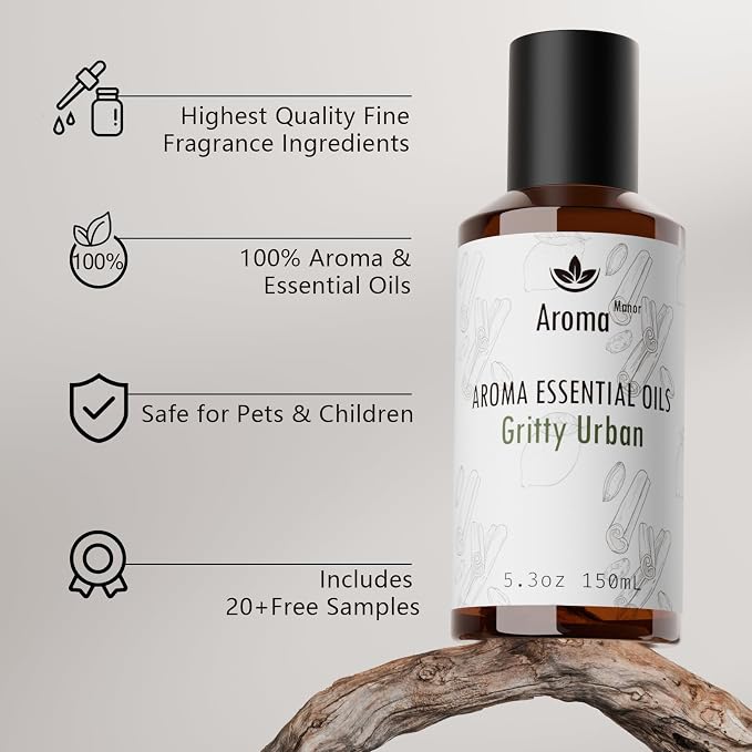 Wood-Inspired Hotel Collection Diffuser Oil - Gritty Urban - Reed Essential Oil blends for Home Luxury Aroma Diffuser, Lemon Verbena, Chamomile and Oakmoss, Elevate Room with Air Fresheners - 5.3fl oz