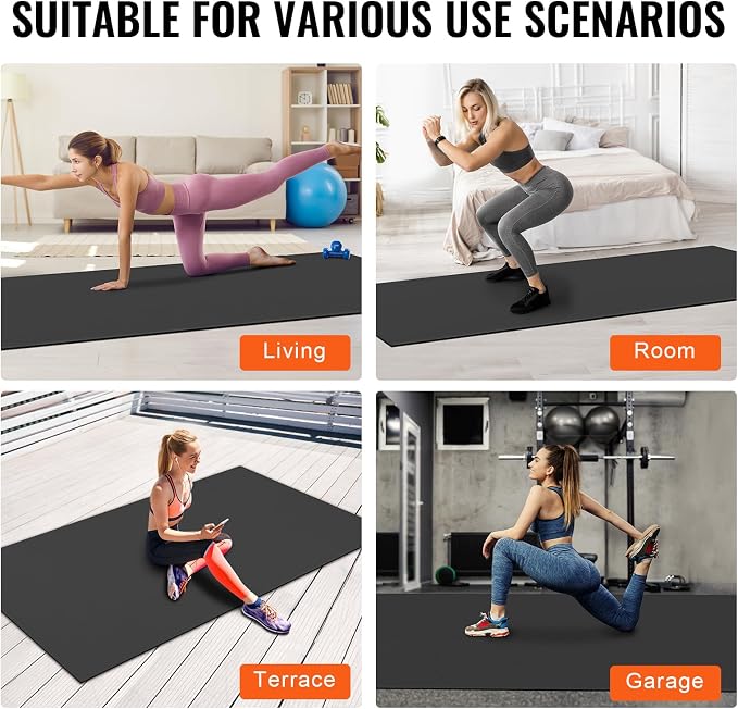 VEVOR Large Exercise Mat, 12'x6'/10'x6'/9'x6'/8'x6'/8'x5'/7'x5'/6'x4' (7mm) Extra Thick, Non Slip High Density Premium Workout Mat, Exercise Yoga Mat for Men & Women, Fitness & Exercise Mat with Bag & Carry Strap, for All Types of Home Yoga, Pilate & F...